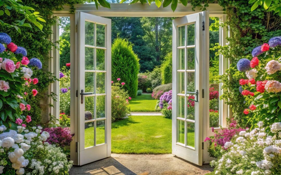 Green garden with door